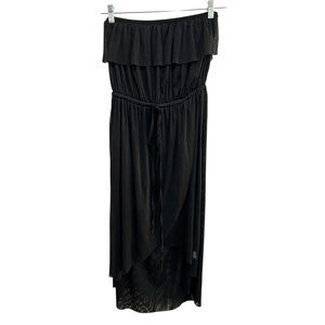 Cynthia Rowley Black Strapless Maxi Dress Ruffle Detail Elastic Waist Sz Medium